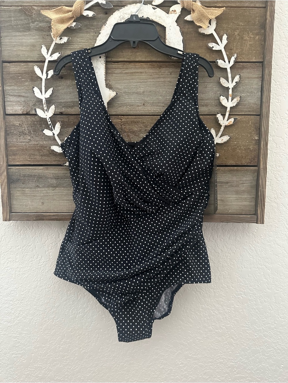 Miraclesuit Black Polka Dot Wrap Front One-Piece Swimsuit 18W NWT